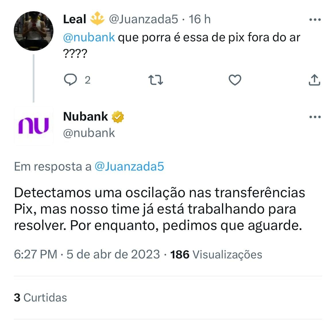 Clientes do Nubank estão furiosos com a instabilidade do Pix na instituição - Foto Reprodução Twitter Clientes do Nubank estão furiosos com a instabilidade do Pix na instituição - Foto Reprodução Twitter
