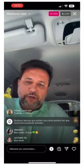 Geraldo Luís dando noticia ao vivo em seu instagram - Foto Reprodução Instagram Geraldo Luís dando noticia ao vivo em seu instagram - Foto Reprodução Instagram