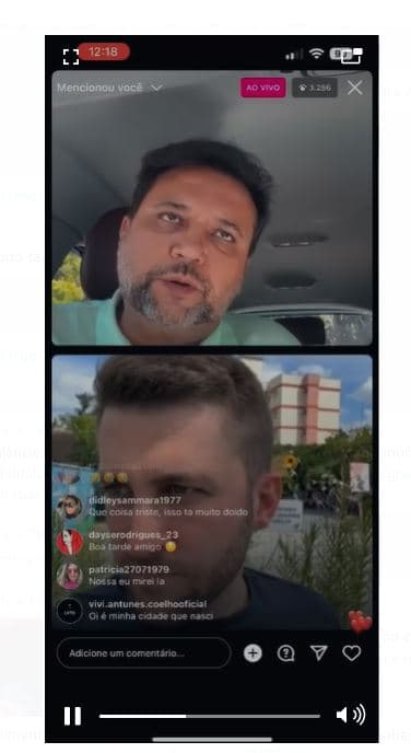 Geraldo Luís dando notícia triste ao vivo em seu Instagram com repórter convidado - Foto Reprodução Instagram Geraldo Luís dando notícia triste ao vivo em seu Instagram com repórter convidado - Foto Reprodução Instagram