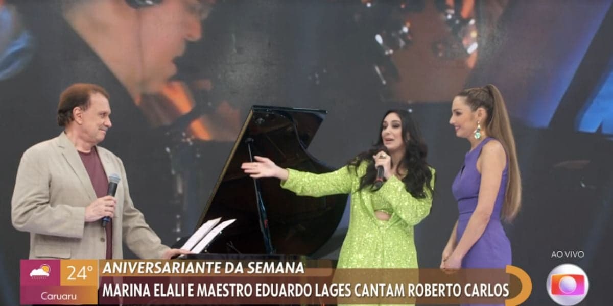 Patrícia Poeta, Marina Elali, Maestro Eduardo Lages no Encontro (Foto: Reprodução / Globo) Patrícia Poeta, Marina Elali, Maestro Eduardo Lages no Encontro (Foto: Reprodução / Globo)