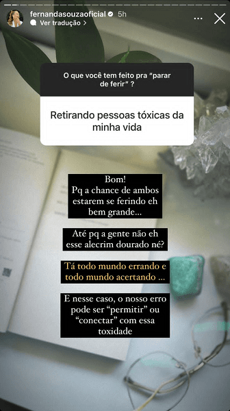 Publicação de Fernanda Souza nos stories (Foto: Reprodução/ Instagram) Publicação de Fernanda Souza nos stories (Foto: Reprodução/ Instagram)