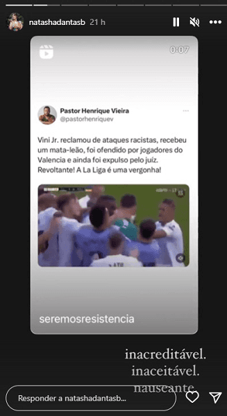 Publicação de Natasha Dantas, esposa de Bonner (Foto: Reprodução/ Instagram) Publicação de Natasha Dantas, esposa de Bonner (Foto: Reprodução/ Instagram)