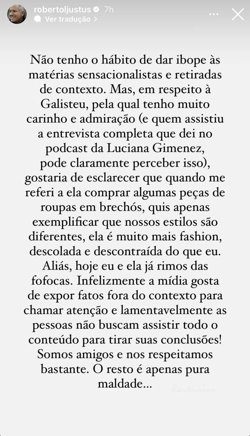 Roberto Justus se explica sobre recentes falas a respeito de Adriane Galisteu Roberto Justus se explica sobre recentes falas a respeito de Adriane Galisteu