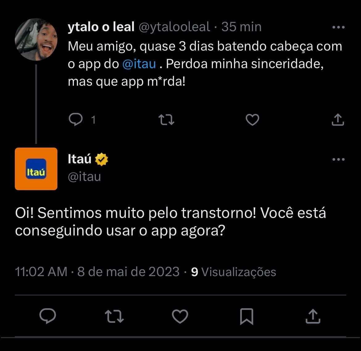 Situação do Itaú anda enfurecendo clientes nesta segunda (08) - Foto Reprodução Twitter Situação do Itaú anda enfurecendo clientes nesta segunda (08) - Foto Reprodução Twitter