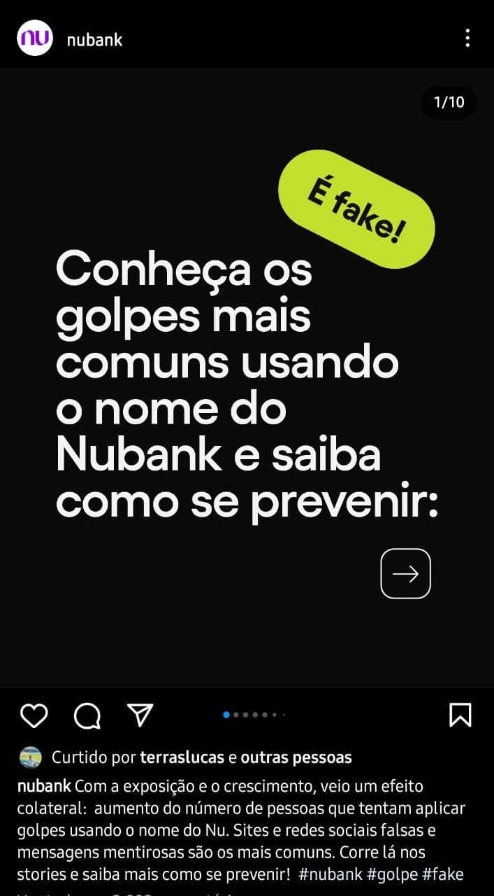Publicação da NuBank (Foto: Reprodução/ Instagram) Publicação da NuBank (Foto: Reprodução/ Instagram)