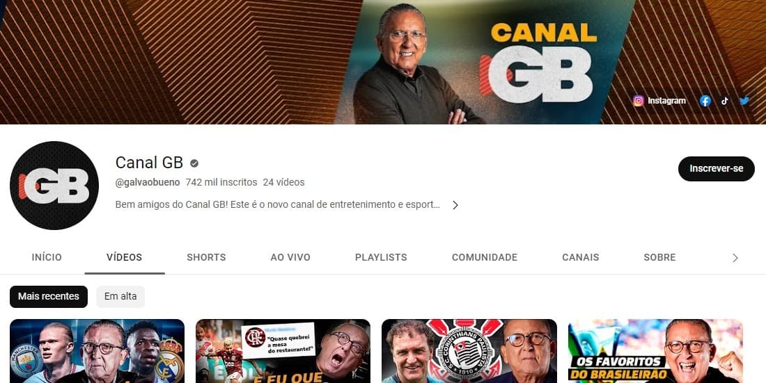 Novo canal de Galvão Bueno no Youtube (Reprodução: Internet) Novo canal de Galvão Bueno no Youtube (Reprodução: Internet)