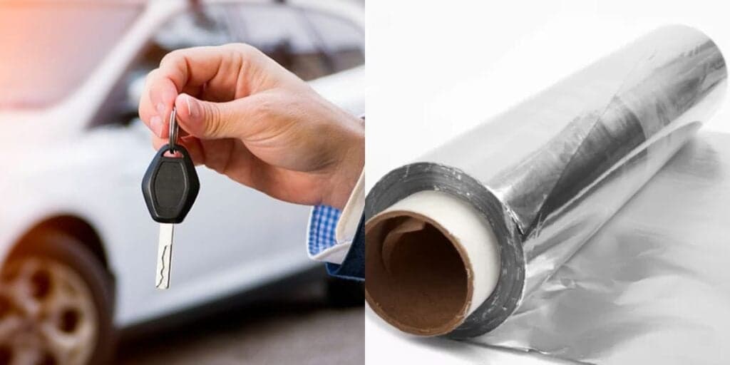 Uma pessoa segurando a chave d eum carro ao lado de um rolo de papel alumínio (Reprodução - Internet) Uma pessoa segurando a chave d eum carro ao lado de um rolo de papel alumínio (Reprodução - Internet)