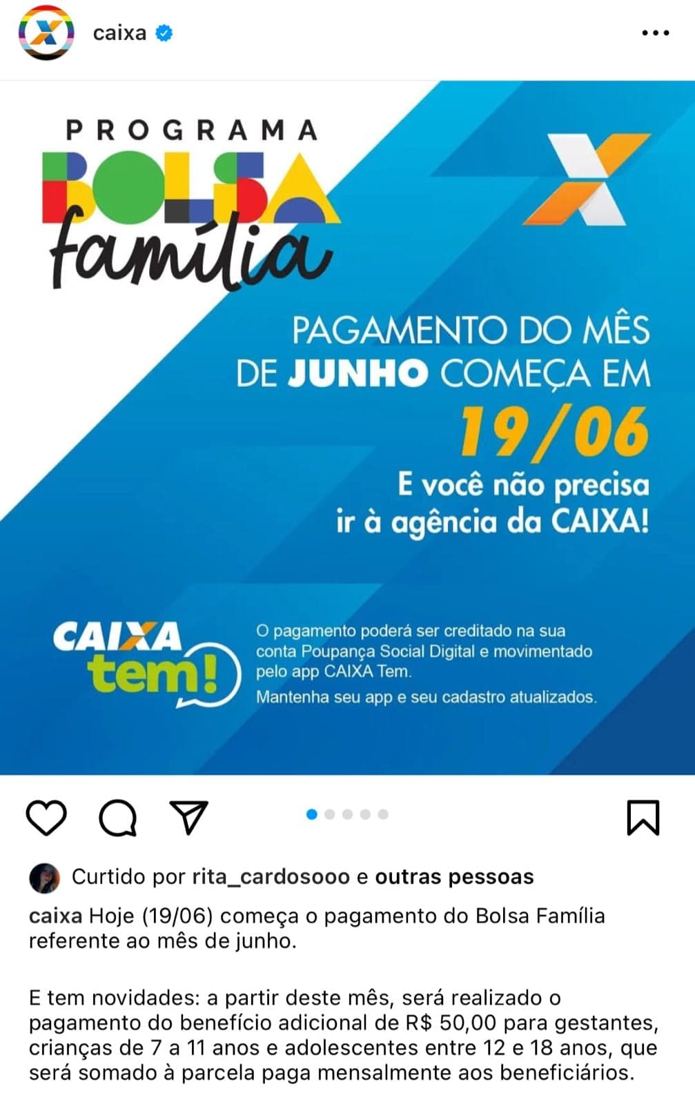 Caixa faz anúncio sobre o pagamento do Bolsa Família - Foto Instagram Caixa faz anúncio sobre o pagamento do Bolsa Família - Foto Instagram