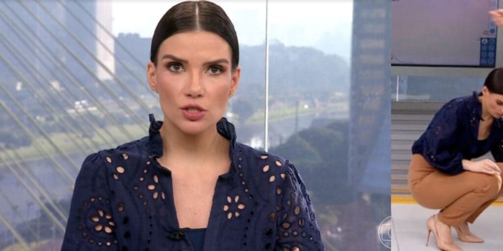 Sabina Simonato vai ao chão com situação de repórter na Globo e fica de joelhos ao vivo: "Pode falar"