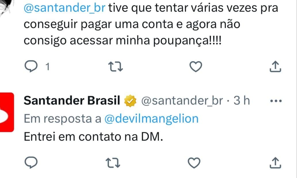 Todos precisam saber sobre a situação que está enfurecendo os clientes da empresa Santander nesta segunda-feira (5) - Foto Reprodução Twitter Todos precisam saber sobre a situação que está enfurecendo os clientes da empresa Santander nesta segunda-feira (5) - Foto Reprodução Twitter