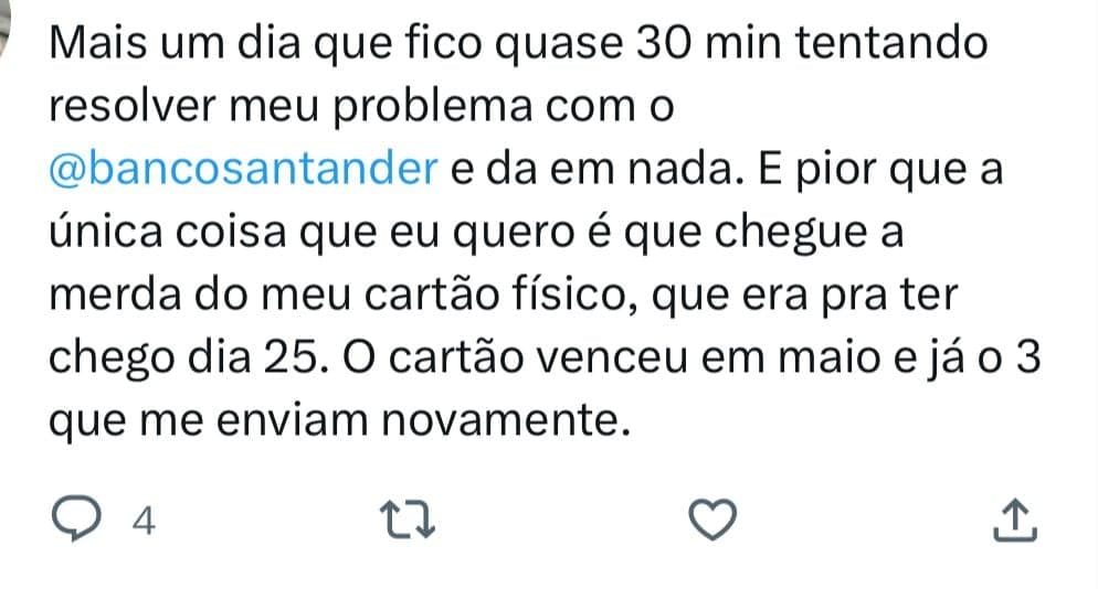 Todos precisam saber sobre a situação que está enfurecendo os clientes da empresa Santander nesta segunda-feira (5) - Foto Reprodução Twitter Todos precisam saber sobre a situação que está enfurecendo os clientes da empresa Santander nesta segunda-feira (5) - Foto Reprodução Twitter