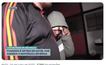 Mc Magrinho é preso com suspeita de agredir a sua namorada, Lorena - Foto Record Mc Magrinho é preso com suspeita de agredir a sua namorada, Lorena - Foto Record