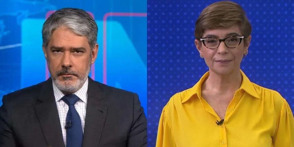 William Bonner e Renata Lo Prete (Fotos: Reprodução/ TV Globo/ Montagem TV Foco) William Bonner e Renata Lo Prete (Fotos: Reprodução/ TV Globo/ Montagem TV Foco)