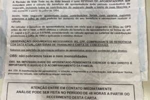 Carta com golpe da revisão da vida toda do INSSCarta com golpe da revisão da vida toda do INSS - Foto Folha de São Paulo Carta com golpe da revisão da vida toda do INSSCarta com golpe da revisão da vida toda do INSS - Foto Folha de São Paulo