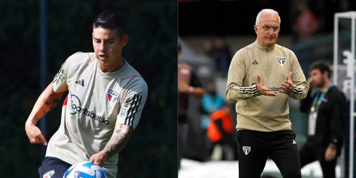 Dorival e o meio-campista James Rodriguez (Foto - Montagem TV Foco). Dorival e o meio-campista James Rodriguez (Foto - Montagem TV Foco).
