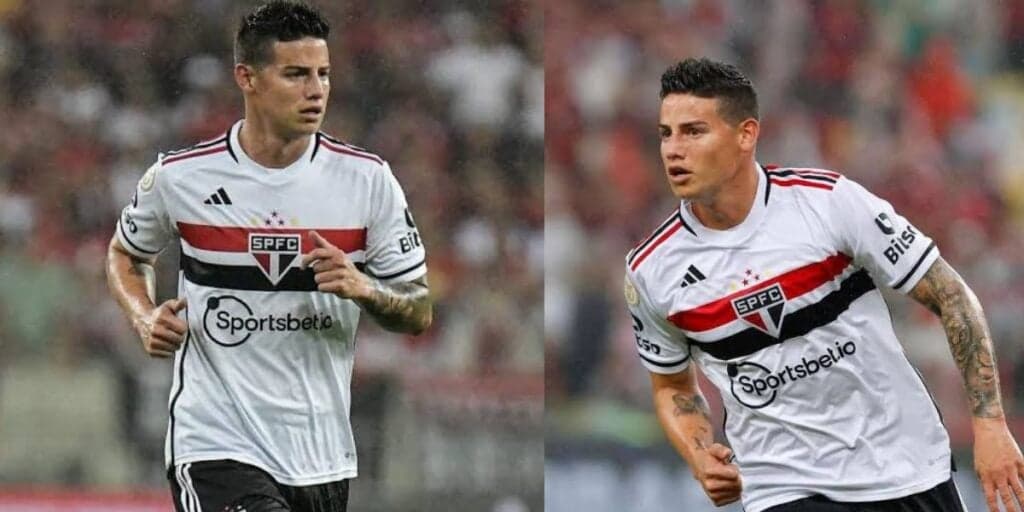 James Rodríguez, meia do São Paulo (Foto - Montagem TV Foco). (1) James Rodríguez, meia do São Paulo (Foto - Montagem TV Foco). (1)