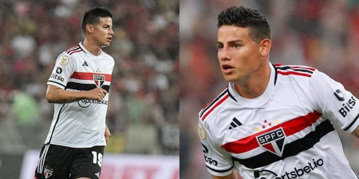 James Rodríguez, meia do São Paulo (Foto - Montagem TV Foco). James Rodríguez, meia do São Paulo (Foto - Montagem TV Foco).