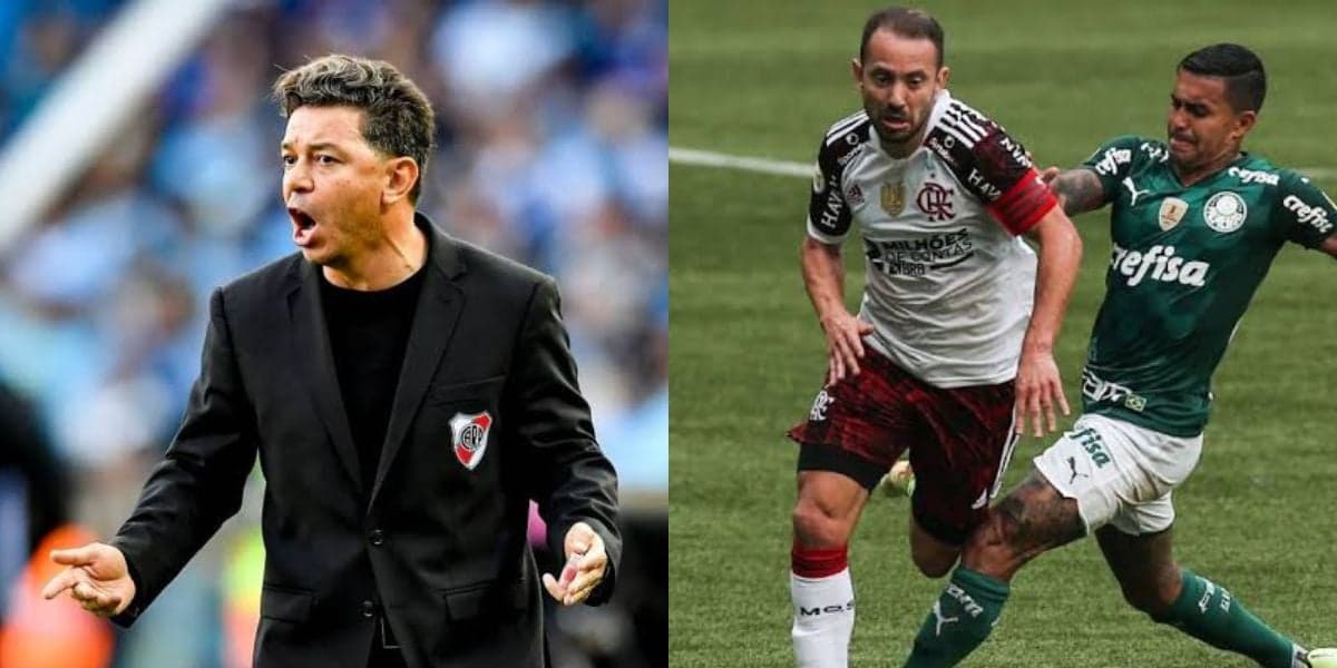 Marcelo Gallardo está de malas prontas para o Brasil (Montagem TV Foco). Marcelo Gallardo está de malas prontas para o Brasil (Montagem TV Foco).