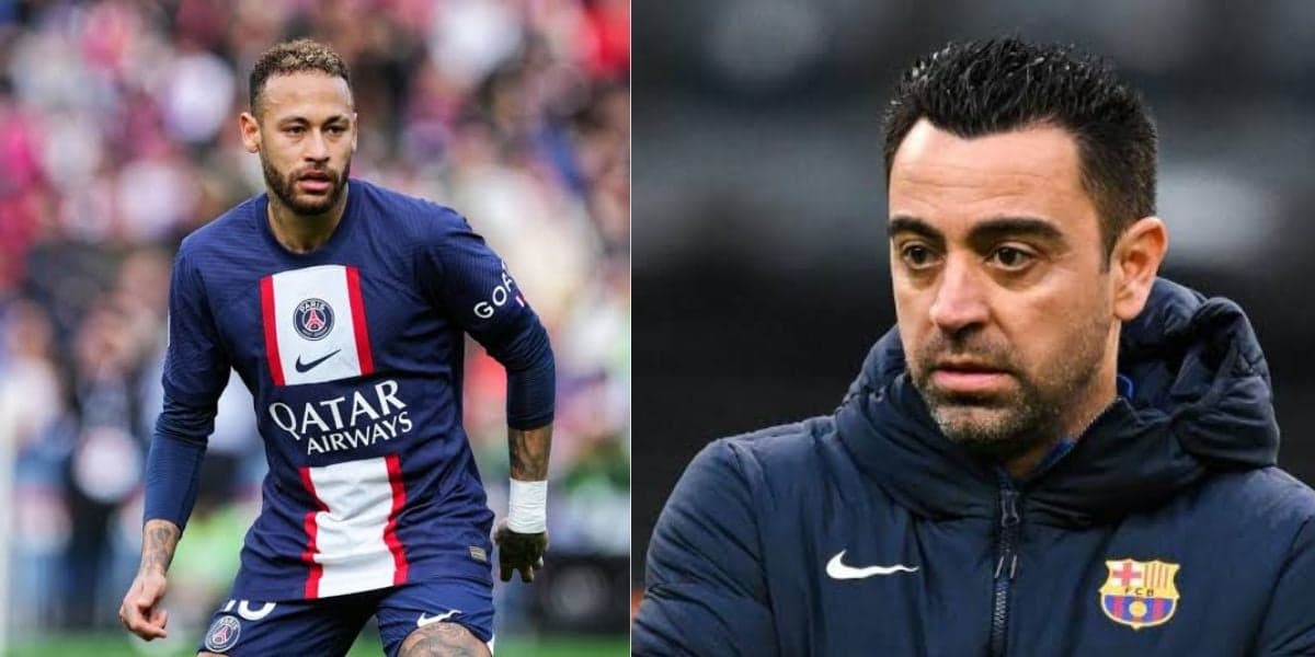Neymar e Xavi, treinador do Barcelona (Foto - Montagem TV Foco). Neymar e Xavi, treinador do Barcelona (Foto - Montagem TV Foco).