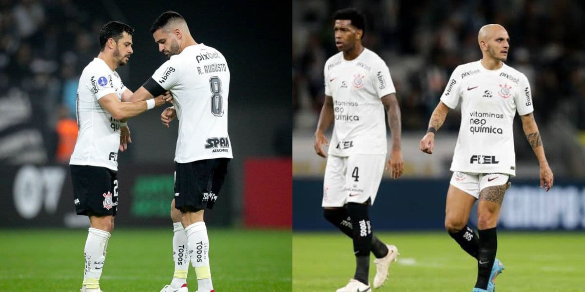 Renato Augusto, Giuliano, Gil e Fábio Santos; jogadores do Corinthians (Foto - Montagem TV Foco). Renato Augusto, Giuliano, Gil e Fábio Santos; jogadores do Corinthians (Foto - Montagem TV Foco).