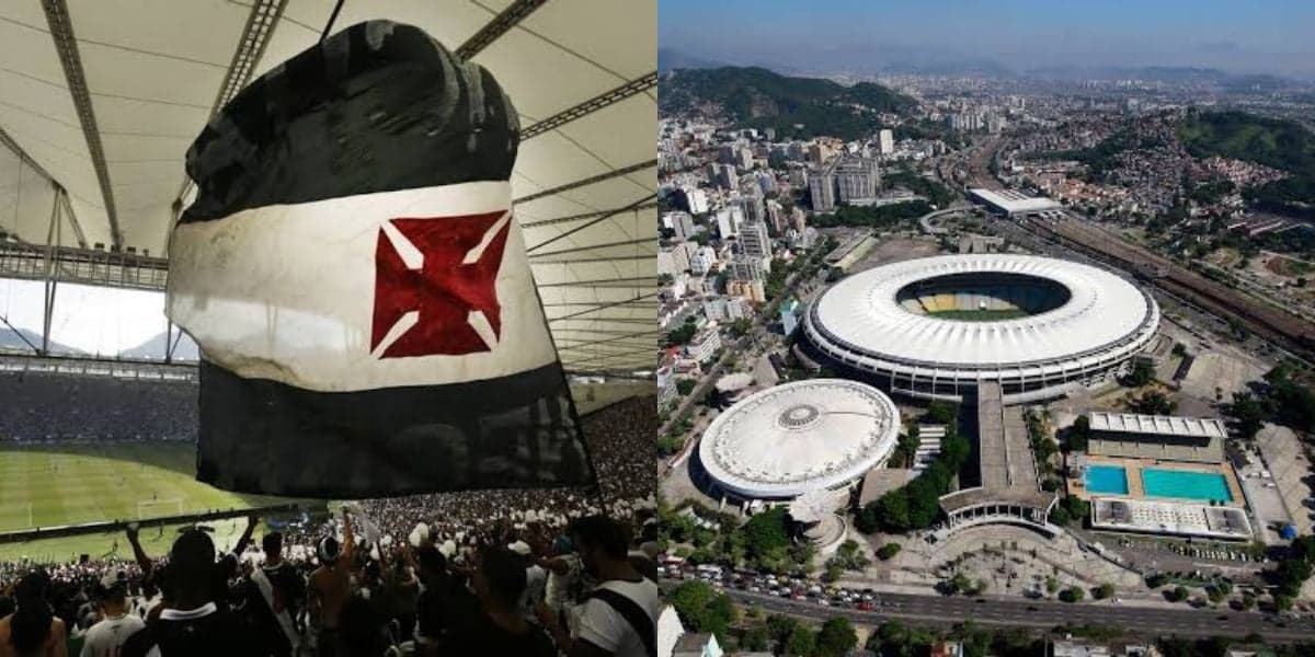 Torcida do Vasco e o estádio Maracanã (Foto - Montagem TV Foco). Torcida do Vasco e o estádio Maracanã (Foto - Montagem TV Foco).