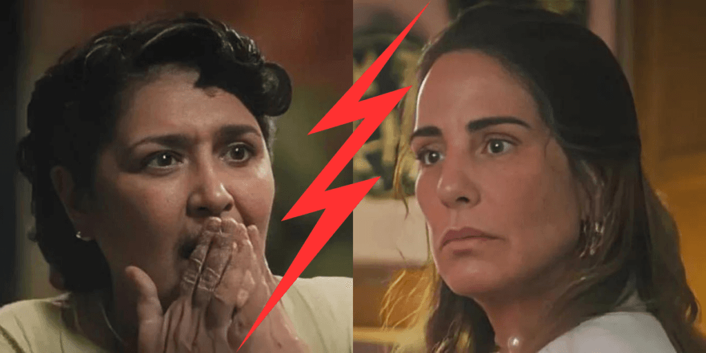 Terra e Paixão - Angelina arranca a máscara de Irene com segredo sórdido e megera manda matar personagem