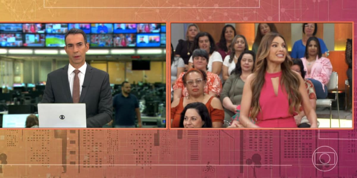 César Tralli no Jornal Hoje e Patrícia Poeta no Encontro (Foto: Reprodução / Globo) César Tralli no Jornal Hoje e Patrícia Poeta no Encontro (Foto: Reprodução / Globo)