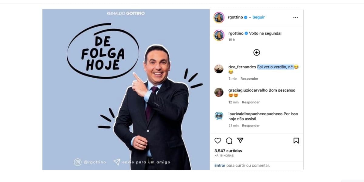 Comunicado de Reinaldo Gottino sobre saída provisória do Balanço Geral da Record (Foto: Reprodução / Instagram) Comunicado de Reinaldo Gottino sobre saída provisória do Balanço Geral da Record (Foto: Reprodução / Instagram)