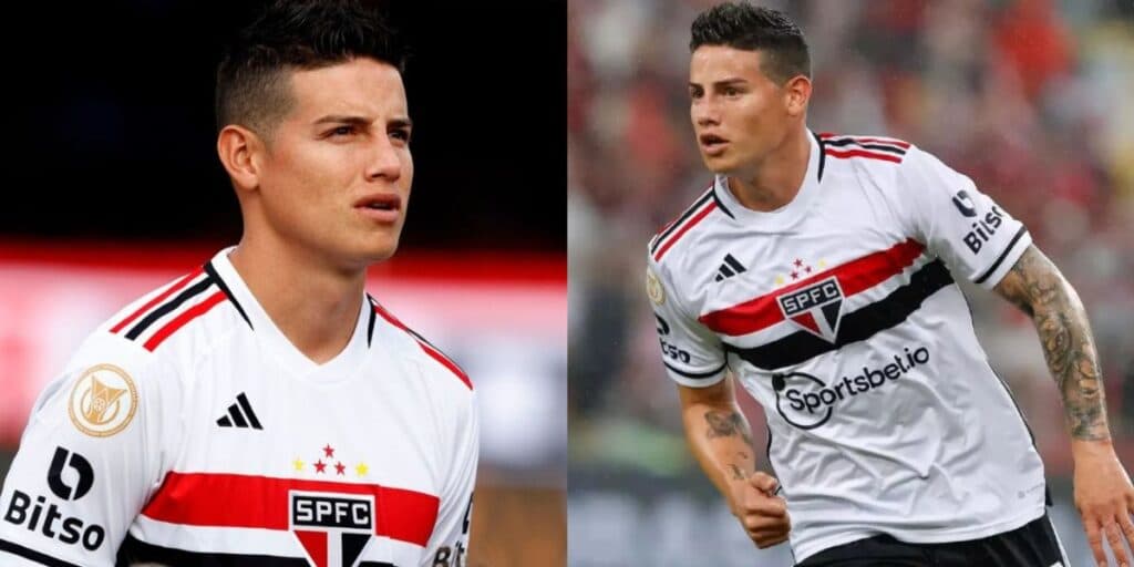 James Rodríguez, meia do São Paulo (Montagem TV Foco). James Rodríguez, meia do São Paulo (Montagem TV Foco).