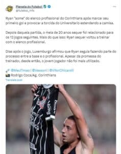 Planeta do Futebol dá detalhes sobre o craque para os próximos jogos do Corinthian - Foto Twitter Planeta do Futebol dá detalhes sobre o craque para os próximos jogos do Corinthian - Foto Twitter
