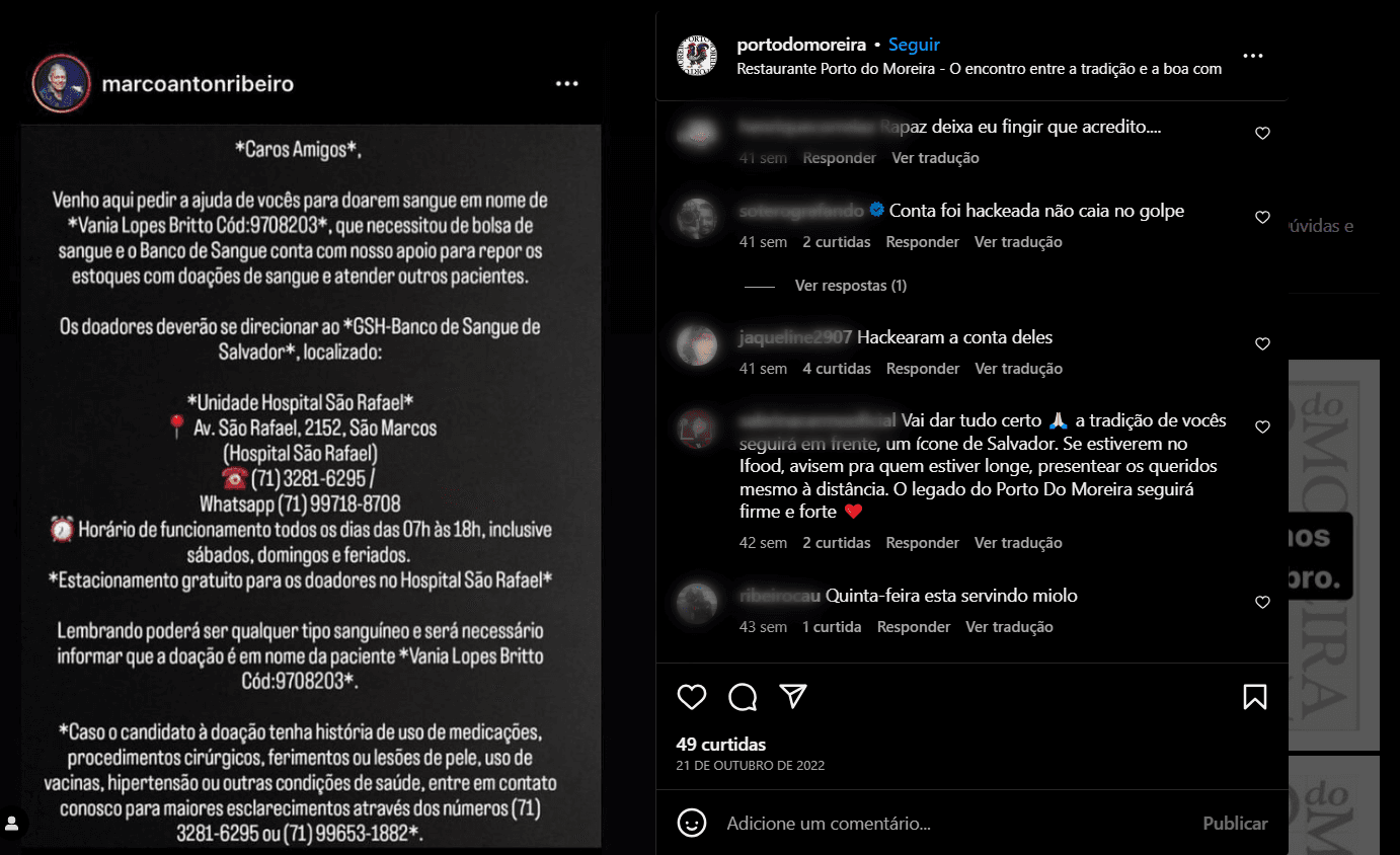 Última publicação no perfil do restaurante Porto do Moreira chamou a atenção de clientes que alegam que a conta havia sido hackeada, já outros aproveitaram para lamentar o fechamento (Foto Reprodução/Instagram) Última publicação no perfil do restaurante Porto do Moreira chamou a atenção de clientes que alegam que a conta havia sido hackeada, já outros aproveitaram para lamentar o fechamento (Foto Reprodução/Instagram)