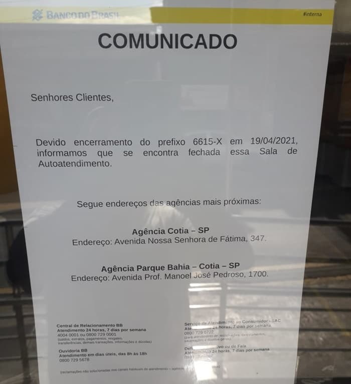 Comunicado do Banco do Brasil - Foto Reprodução jornalcotiaagora Comunicado do Banco do Brasil - Foto Reprodução jornalcotiaagora