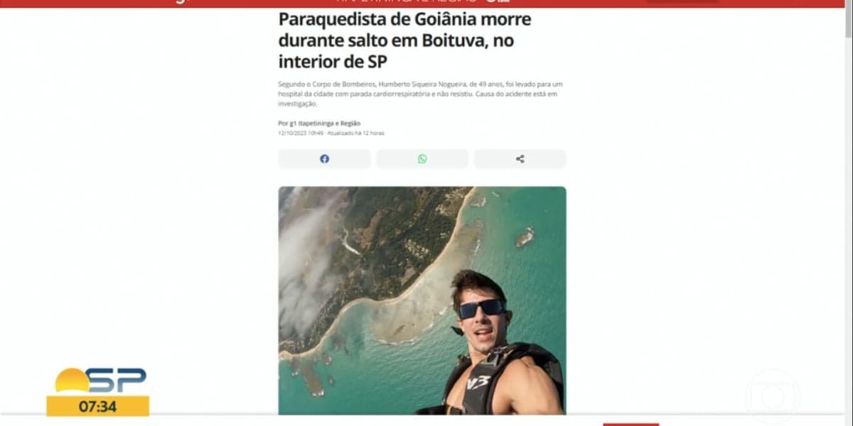Notícia sobre morte de Humberto Siqueira Nogueira (Foto: Reprodução / Globo) Notícia sobre morte de Humberto Siqueira Nogueira (Foto: Reprodução / Globo)