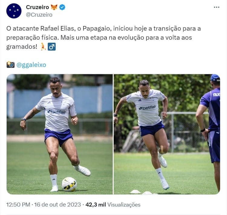 Rafael Elias está de volta ao Cruzeiro - (Foto: Reprodução / Twitter) Rafael Elias está de volta ao Cruzeiro - (Foto: Reprodução / Twitter)