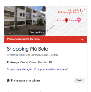 Aviso do Google sobre o Shopping estar permanentemente fechado - Foto Google Aviso do Google sobre o Shopping estar permanentemente fechado - Foto Google