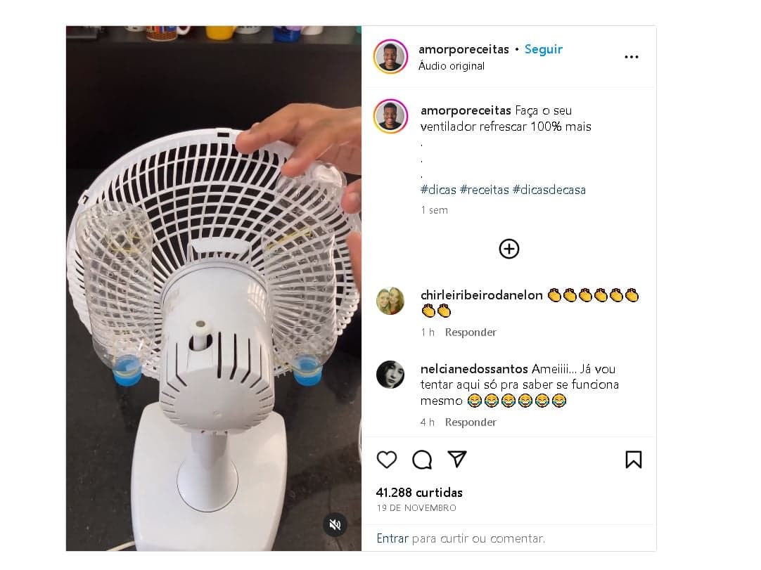 Truque infalível do ventilador - Foto Reprodução Instagram Truque infalível do ventilador - Foto Reprodução Instagram
