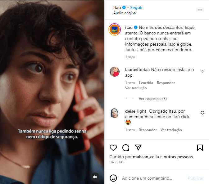 Itaú emite comunicado e alerta clientes - Foto: Reprodução/Instagram Itaú emite comunicado e alerta clientes - Foto: Reprodução/Instagram
