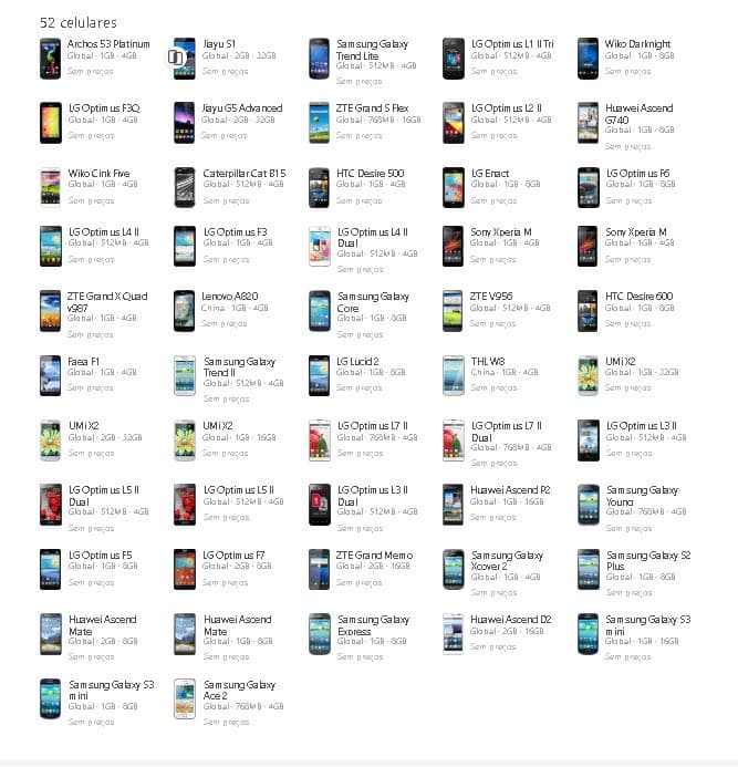Celulares com Android 4.1.2 Jelly Bean - Foto Reprodução Kimovil Celulares com Android 4.1.2 Jelly Bean - Foto Reprodução Kimovil