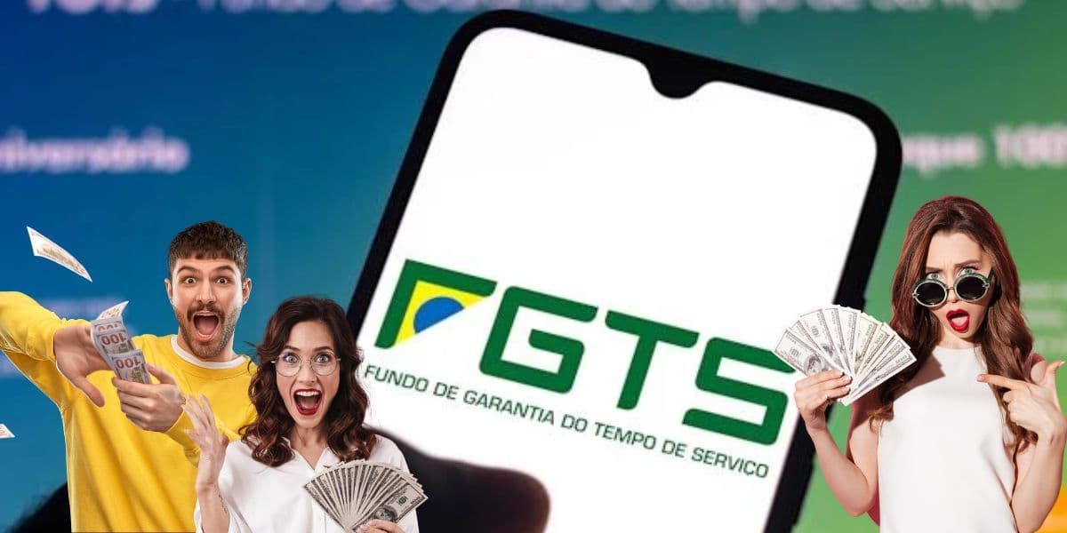 Logo do FGTS e pessoas com dinheiro - Foto Reprodução Internet Logo do FGTS e pessoas com dinheiro - Foto Reprodução Internet