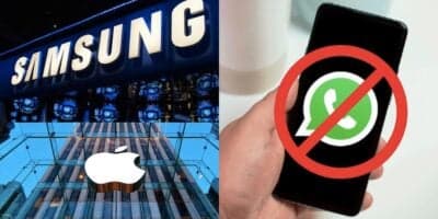 Samsung, Apple e pessoa segurando celular com aplicativo do WhatsApp (Fotos: Reproduções / Internet) Samsung, Apple e pessoa segurando celular com aplicativo do WhatsApp (Fotos: Reproduções / Internet)