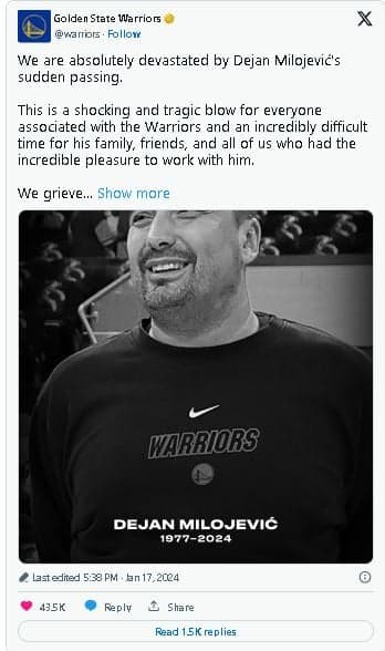 Dejan Milojevic sofreu um infarto - Foto Divulgação Warriors Dejan Milojevic sofreu um infarto - Foto Divulgação Warriors