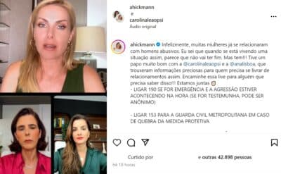 Ana Hickmann compartilhou os canais em que as vítimas de agressão podem pedir ajuda - Foto Instagram Ana Hickmann compartilhou os canais em que as vítimas de agressão podem pedir ajuda - Foto Instagram