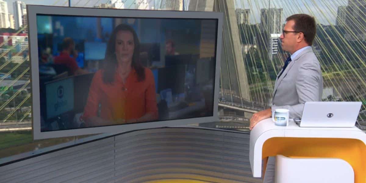 Ana Paula Araújo no estúdio do Bom Dia Brasil e Rodrigo Bocardi no Bom Dia São Paulo (Foto: Reprodução / Globo) Ana Paula Araújo no estúdio do Bom Dia Brasil e Rodrigo Bocardi no Bom Dia São Paulo (Foto: Reprodução / Globo)