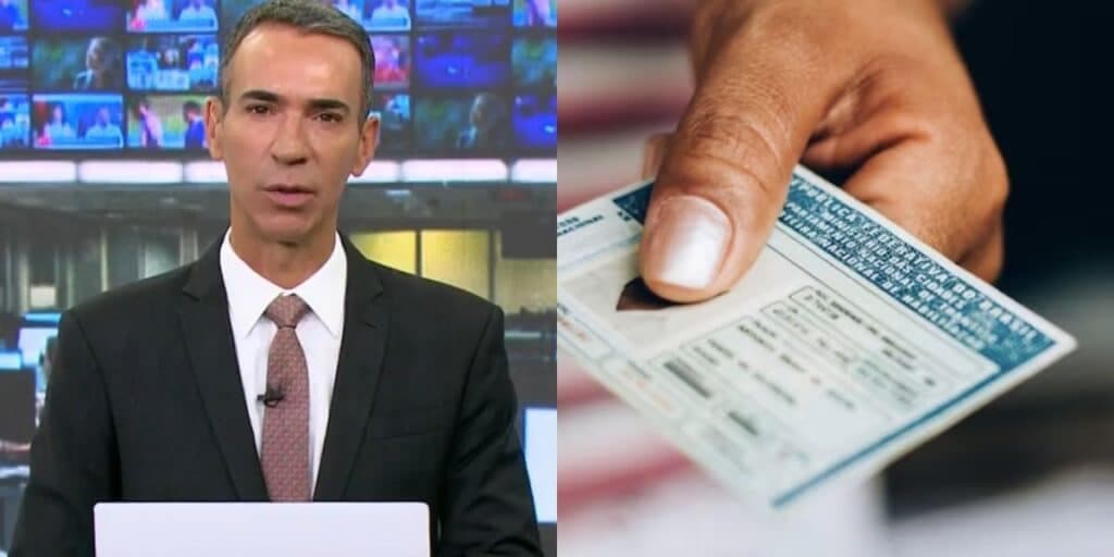 César Tralli no Jornal Hoje e pessoa segurando a CNH (Fotos: Reproduções / Globo / Freepik) César Tralli no Jornal Hoje e pessoa segurando a CNH (Fotos: Reproduções / Globo / Freepik)