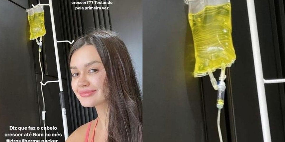 Franciny Ehlke realizando soroterapia para crescimento do cabelo (Foto: Reprodução, Instagram) Franciny Ehlke realizando soroterapia para crescimento do cabelo (Foto: Reprodução, Instagram)