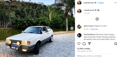 Foto do carro de William Bonner - Reprodução Instagram Foto do carro de William Bonner - Reprodução Instagram