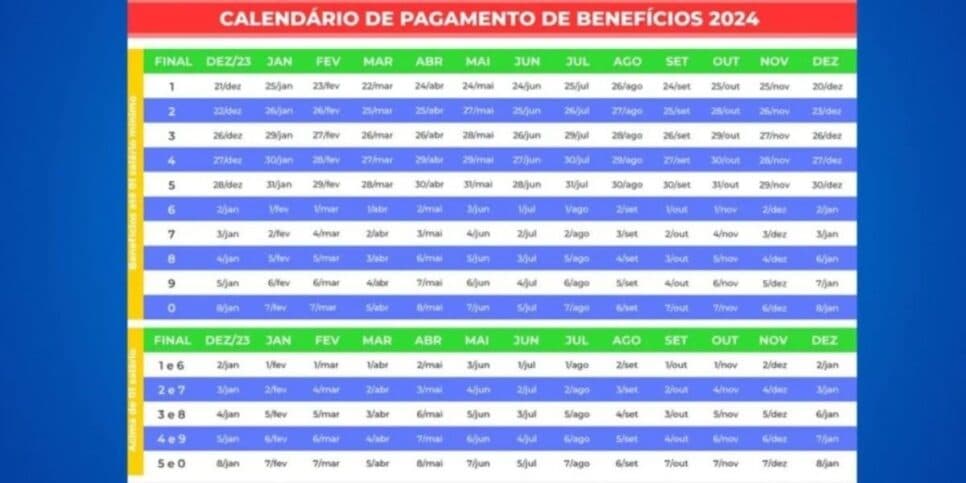 Calendário de 2024 (Reprodução/Foto: INSS/Reprodução) Calendário de 2024 (Reprodução/Foto: INSS/Reprodução)