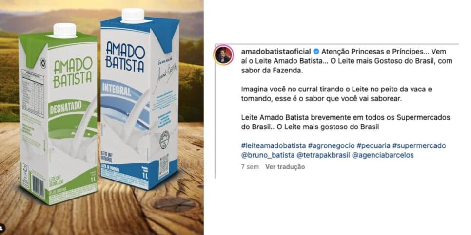 Marca de leite do cantor sertanejo (Reprodução/Instagram) Marca de leite do cantor sertanejo (Reprodução/Instagram)