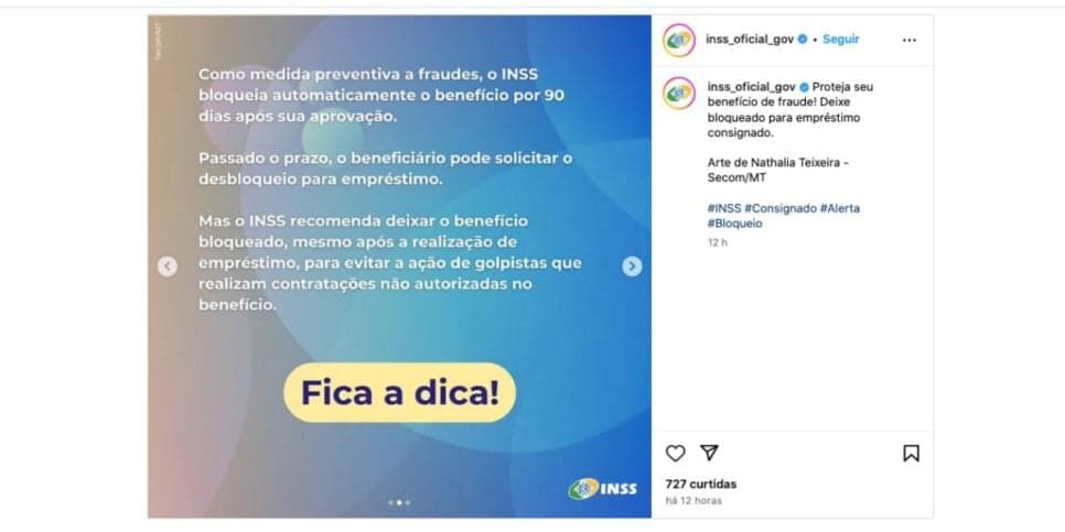 Alerta INSS empréstimo consignado (Foto: Reprodução / Instagram) Alerta INSS empréstimo consignado (Foto: Reprodução / Instagram)