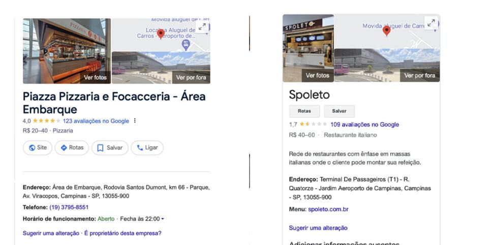 Estabelecimentos no Aeroporto Internacional de Viracopos (Foto: Reprodução - Google Maps) Estabelecimentos no Aeroporto Internacional de Viracopos (Foto: Reprodução - Google Maps)